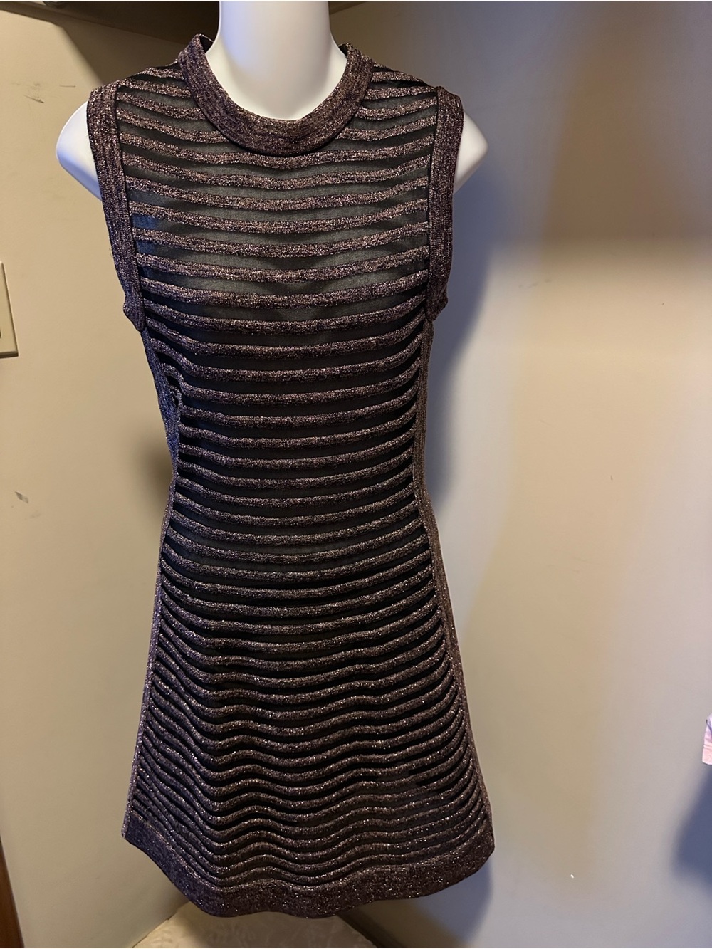 Missoni Plum and Black Metallic Striped Sleeveless Dress